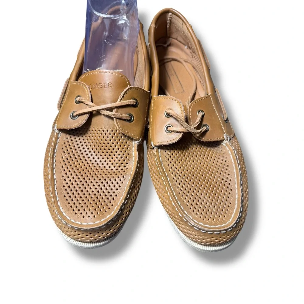 Tommy Hilfiger Mens Leather Perforated Boat Shoes Tan Size 13 BOWMAN